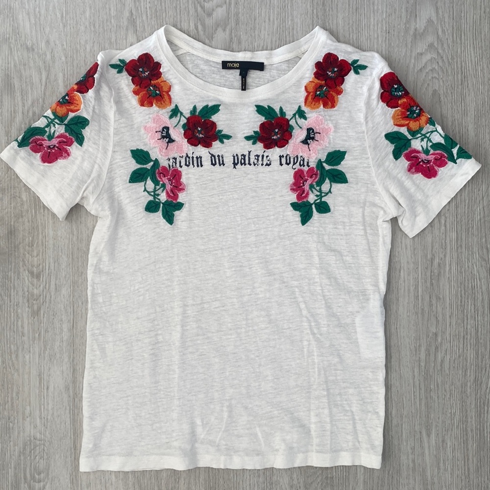 Maje 100% linen tee with embroidery
